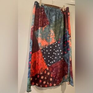 Patchwork Print Elastic Waist skirt “Midi” length XL Retro 70’s
